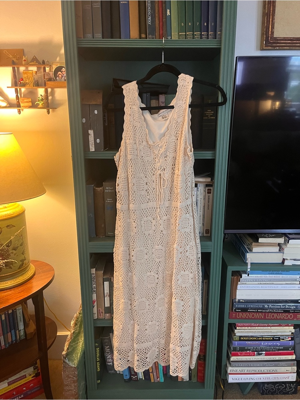 Newport News Cream Crochet Midi Dress with V-Neck